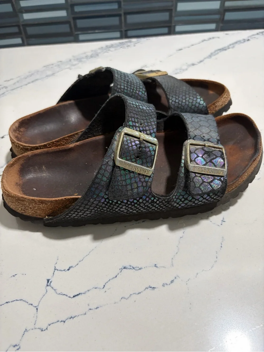 Birkenstock mermaid Black Double-Buckle Slide Sandals size 40 - Picture 6 of 10